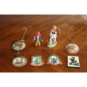 Vtg Lot 8x Hummel & Hummel Like Christmas Ornaments Pressed Paper Mache Plastic